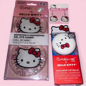 Hello Kitty Pink Gel Eye Masks & Macaron Lip Balm Set - White & Red Accents